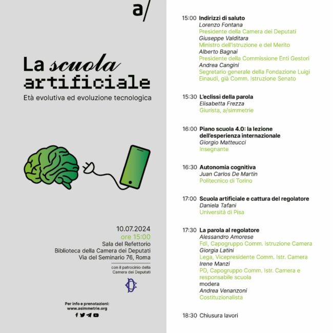 Intervento del Segretario Generale Andrea Cangini all’evento “La scuola artificiale. Età evolutiva ed evoluzione tecnologica” presso la Camera dei Deputati