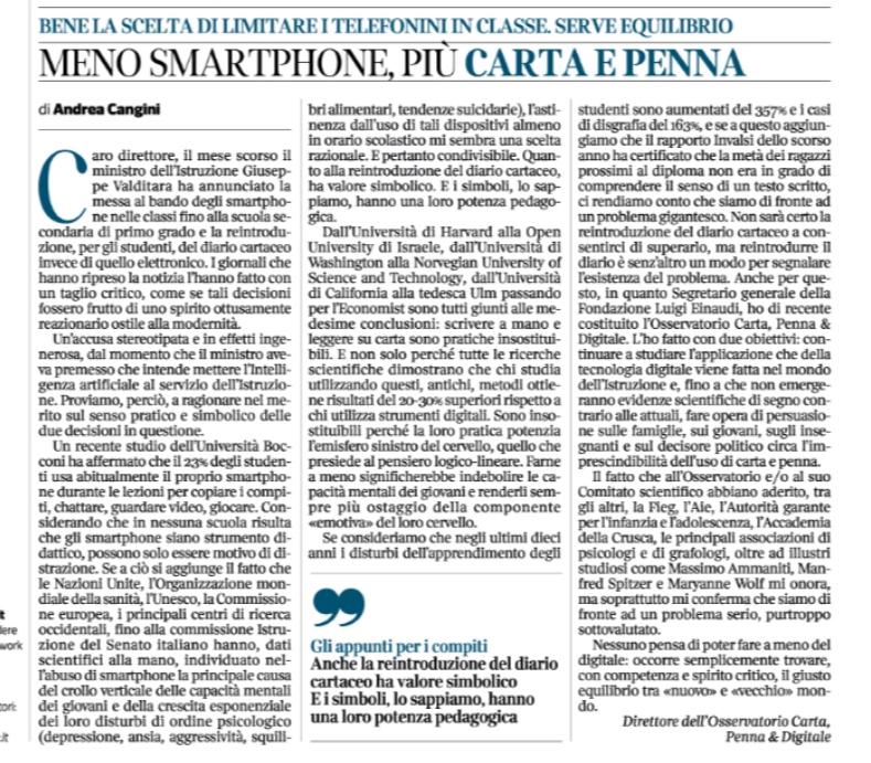 Meno smartphone, più carta e penna – Corriere della Sera