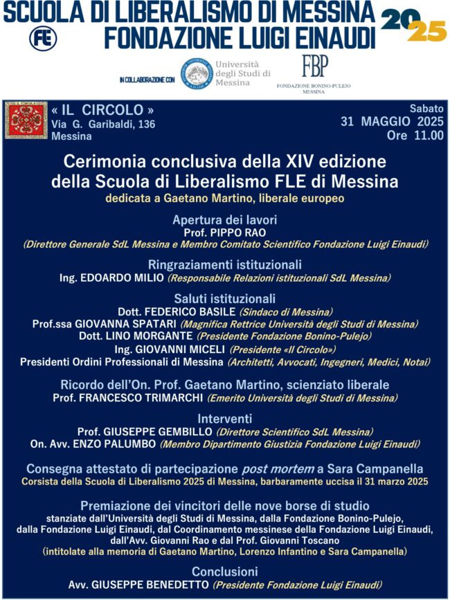 Scuola di Liberalismo 2025 – Messina: Cerimonia conclusiva della XIV edizione della Scuola di Liberalismo FLE di Messina