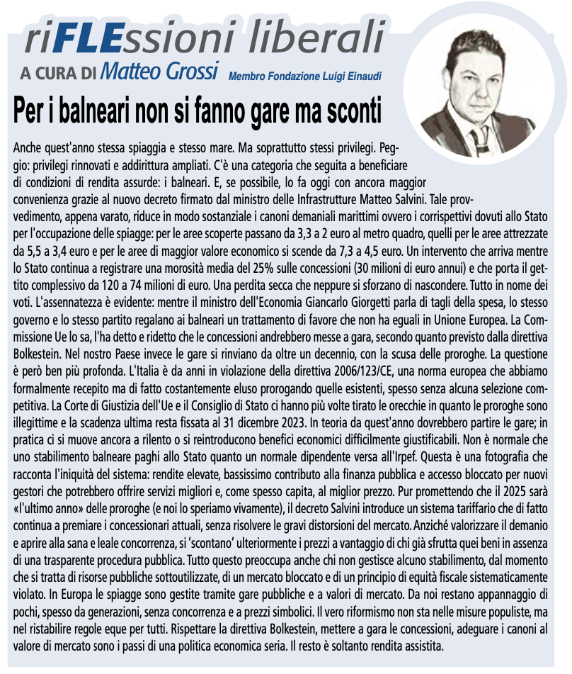 Per i balneari non si fanno gare ma sconti