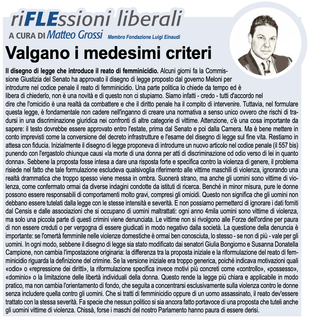 Valgano i medesimi criteri