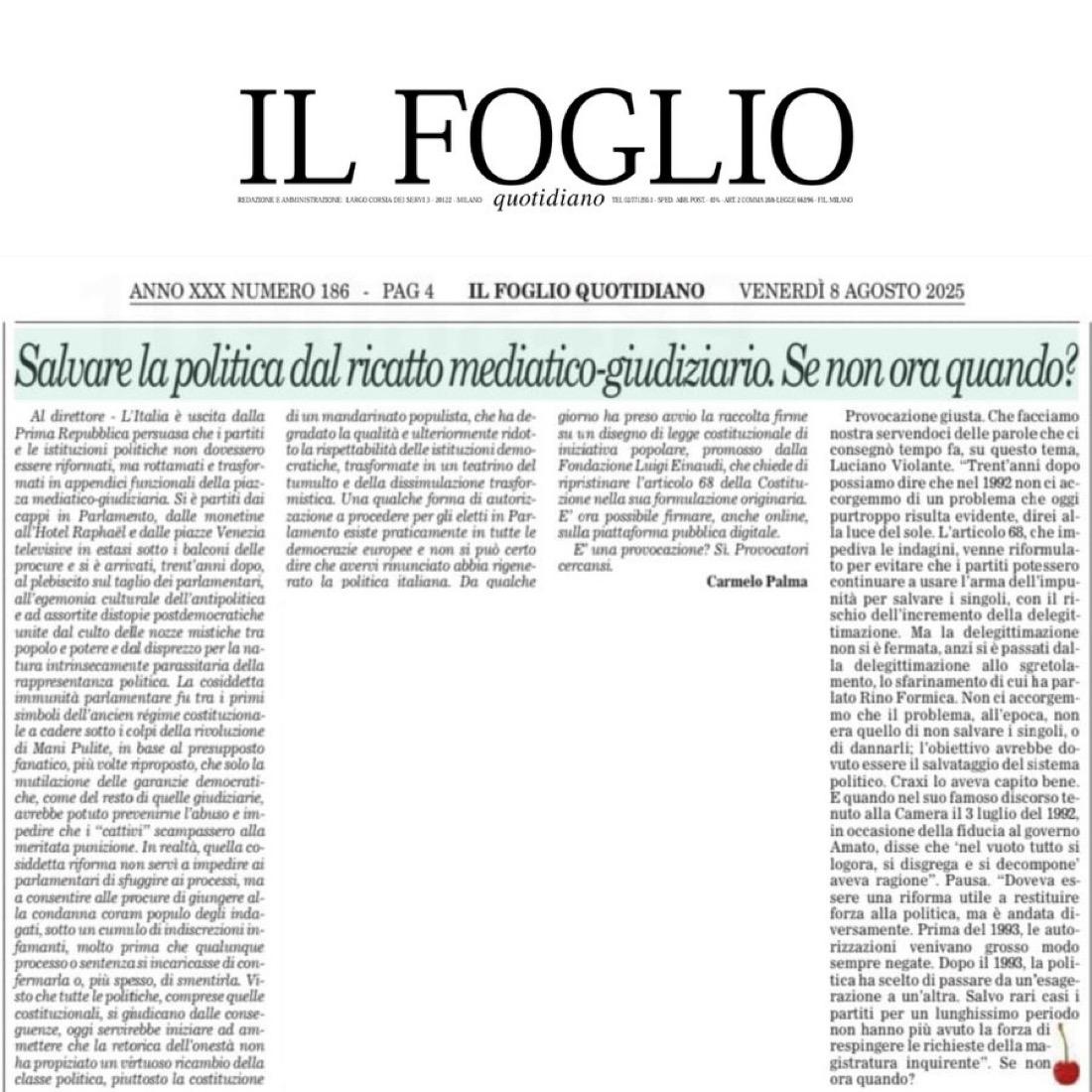 Salvare politica dal ricatto mediatico-giudiziario. Se non ora quando?