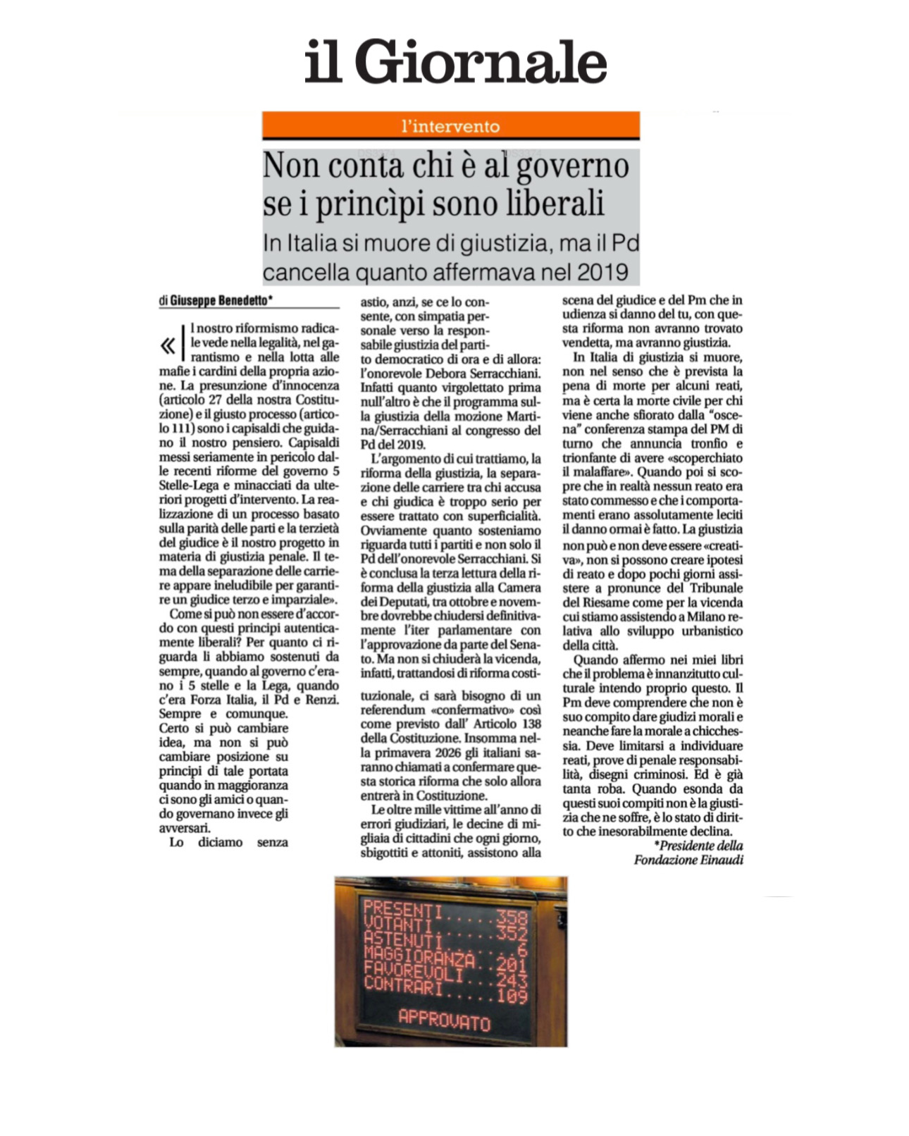 Non conta chi è al Governo se i principi sono liberali