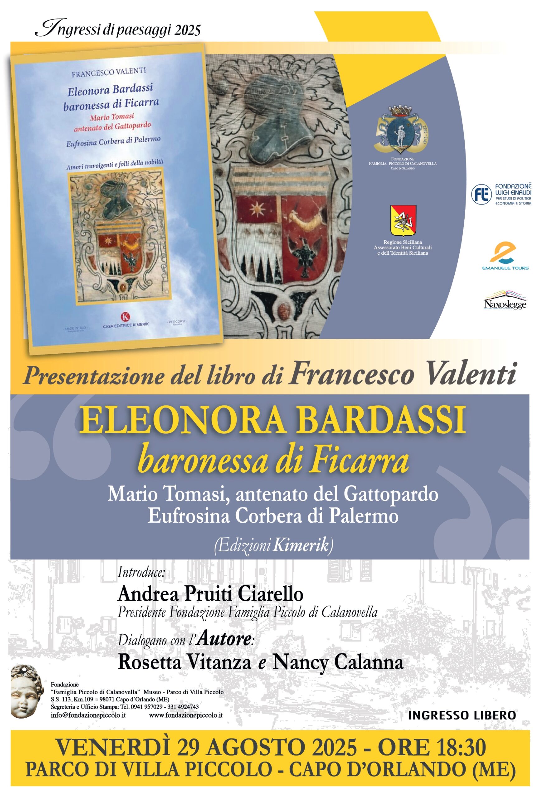 Presentazione del libro “Eleonora Bardassi, baronessa di Ficarra” di Francesco Valenti