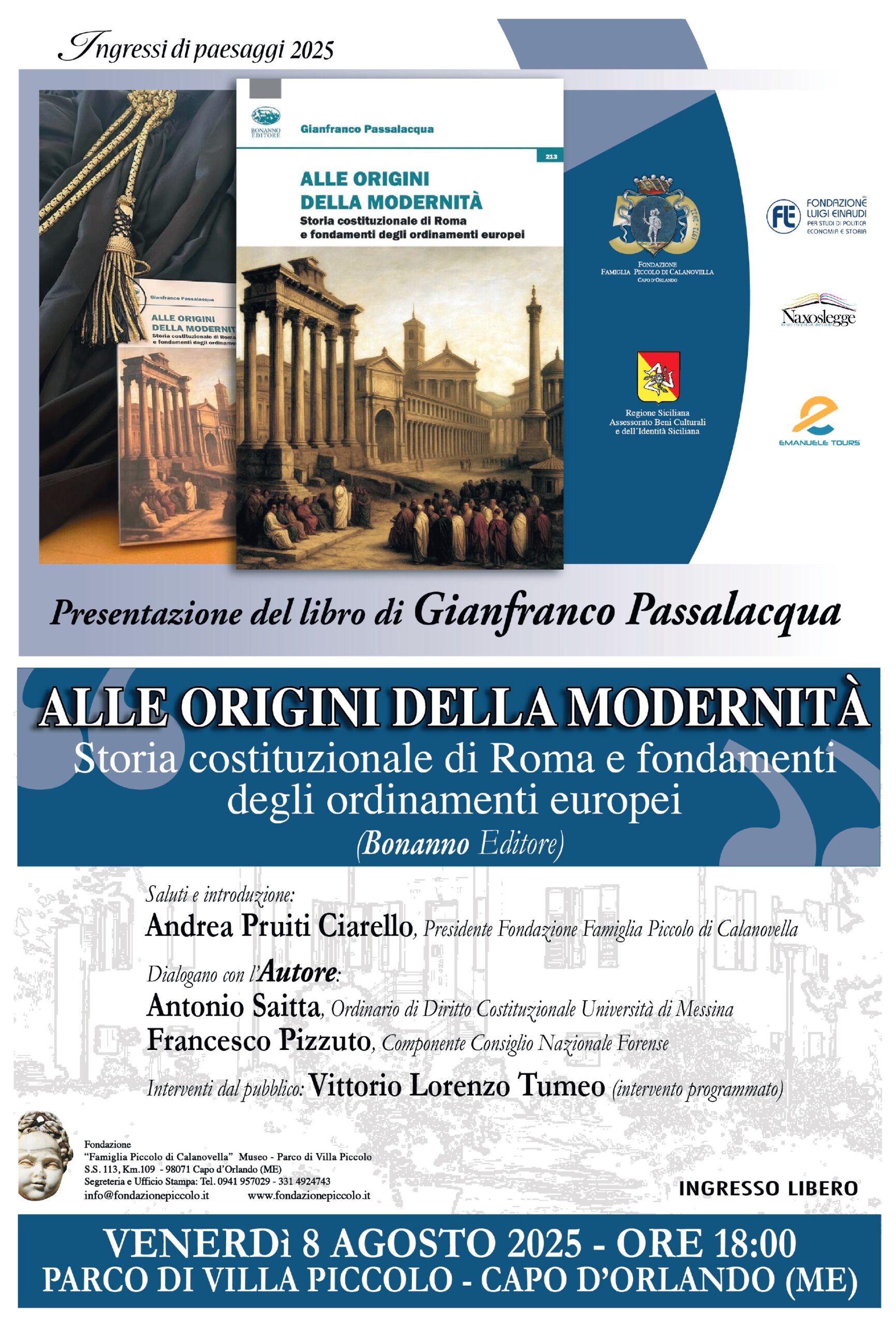 Presentazione del libro “Alle origini della modernità” di Gianfranco Passalacqua