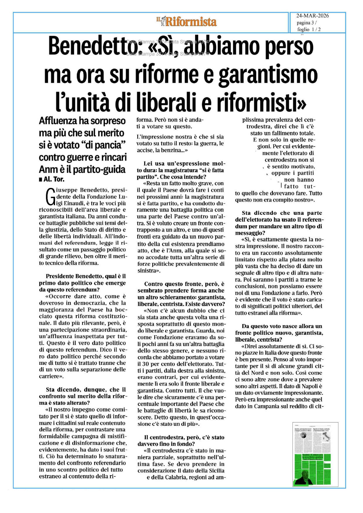 Si, abbiamo perso ma ora su riforme e garantismo l’unità di liberali e riformisti
