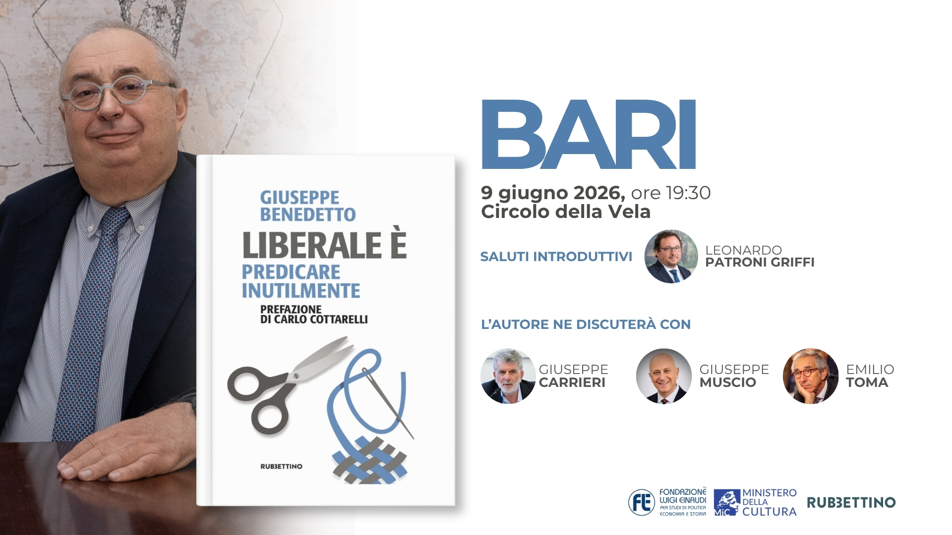 Presentazione del libro “Liberale è. Predicare inutilmente” del Presidente Giuseppe Benedetto – Bari, 9 giugno 2026 Presentazione del libro “Liberale è. Predicare inutilmente” del Presidente Giuseppe Benedetto – Bari, 9 giugno 2026