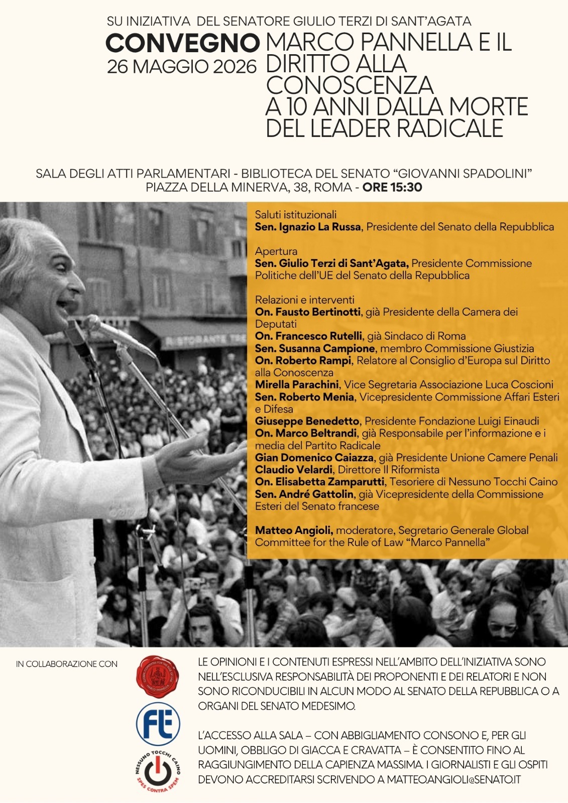 Convegno Marco Pannella e il diritto alla conoscenza a 10 anni dalla morte del leader radicale