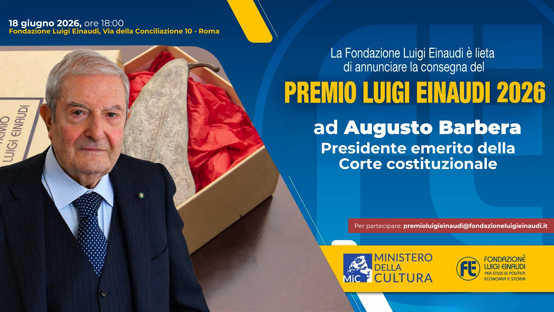 Premio Luigi Einaudi 2026 – Augusto Barbera