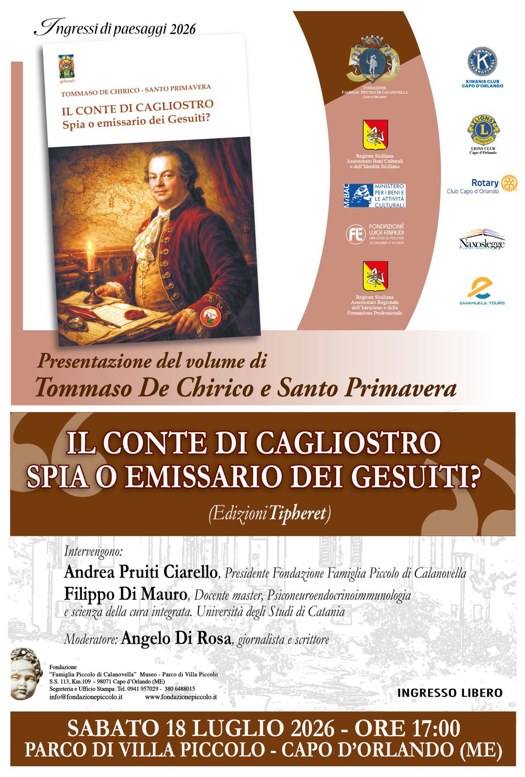 Presentazione del volume di Tommaso De Chirico e Santo Primavera: Il Conte di Cagliostro spia o emissario dei gesuiti?