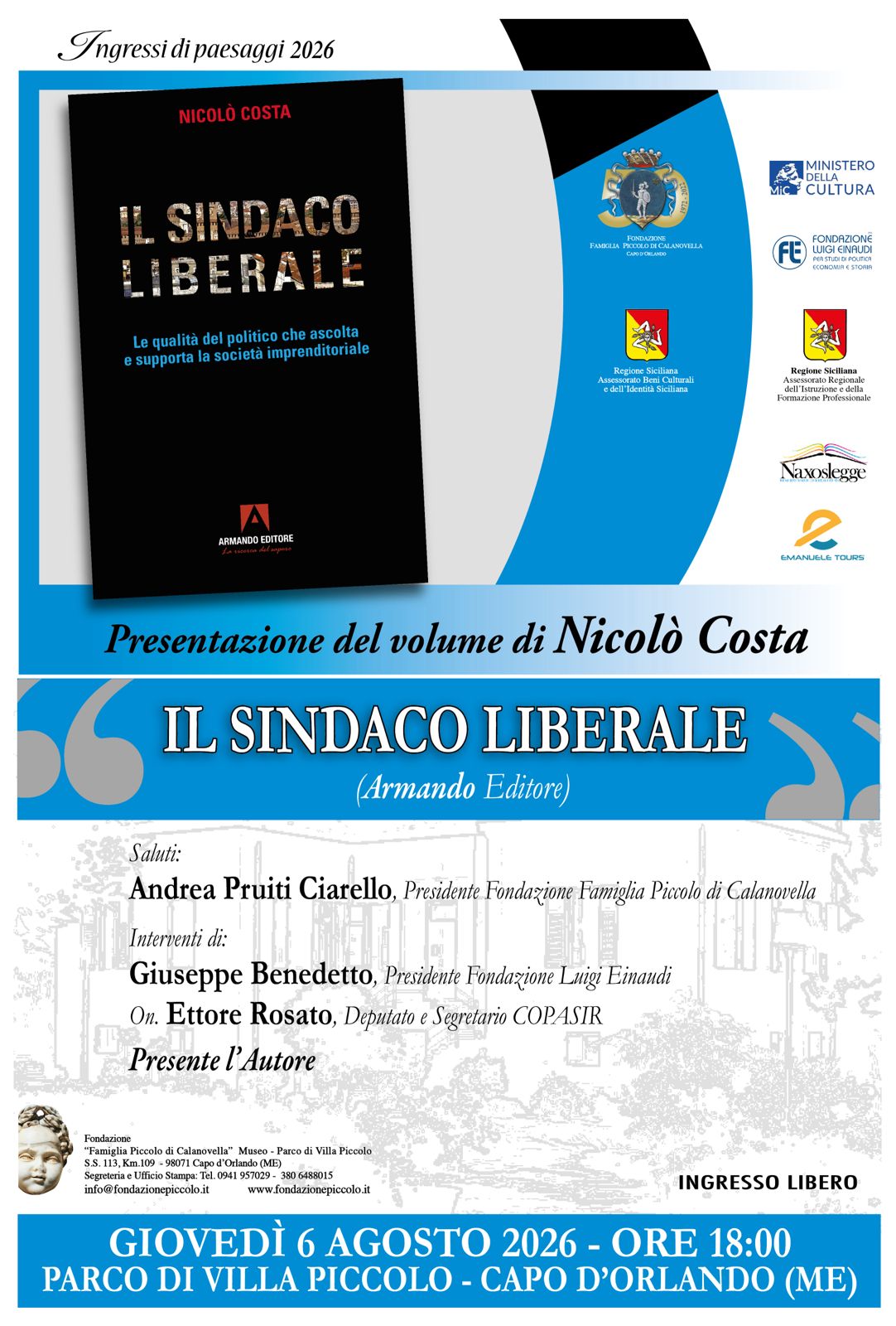 Presentazione del volume di Nicolò Costa: Il Sindaco Liberale Presentazione del volume di Nicolò Costa: Il Sindaco Liberale