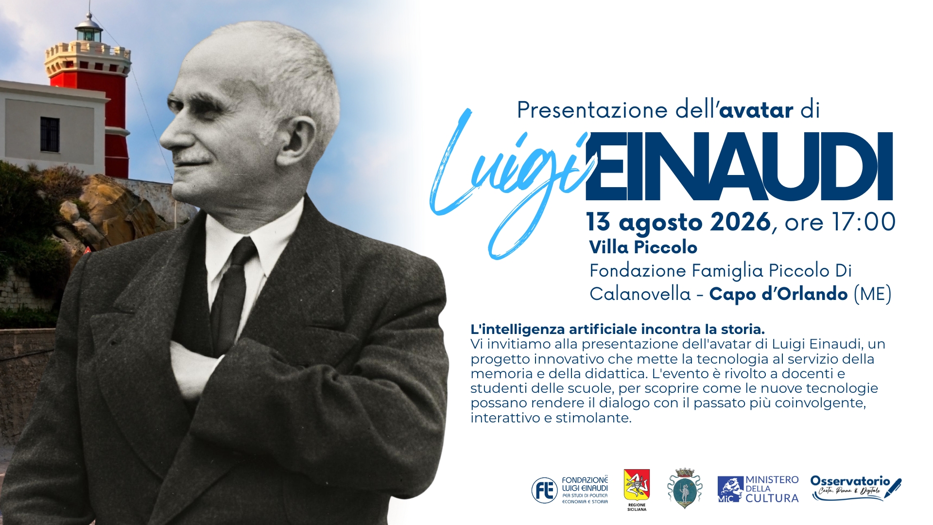 Presentazione dell’avatar di Luigi Einaudi a Capo d’Orlando