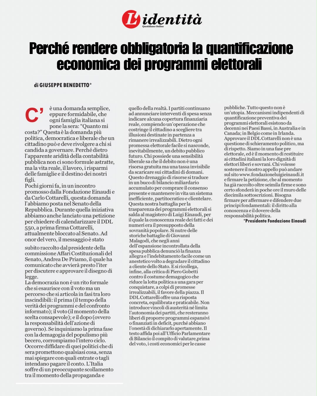 Perché rendere obbligatoria la quantificazione economica dei programmi elettorali