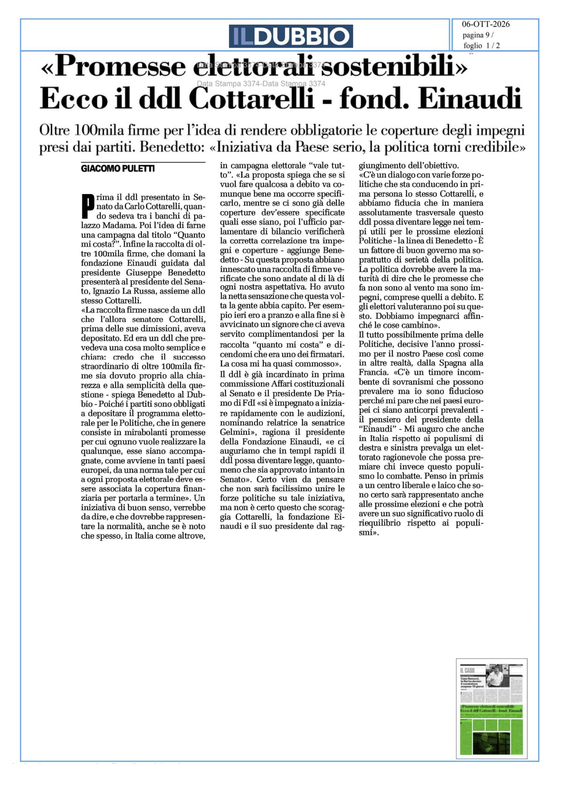 Promesse elettorali sostenibili. Ecco il DDL Cottarelli-Fondazione Einaudi