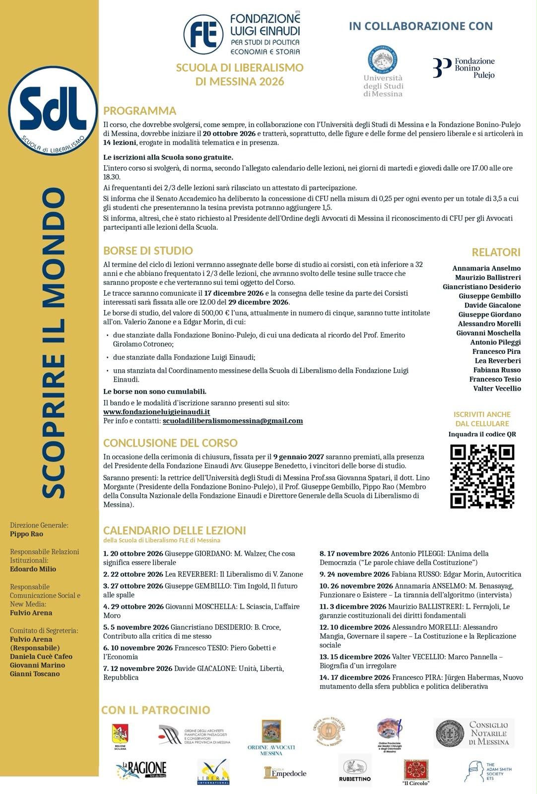 Apertura iscrizioni Scuola di Liberalismo 2026 di Messina